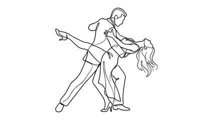 Obraz premium Couple Dancing Tango One Line Drawing Illustration