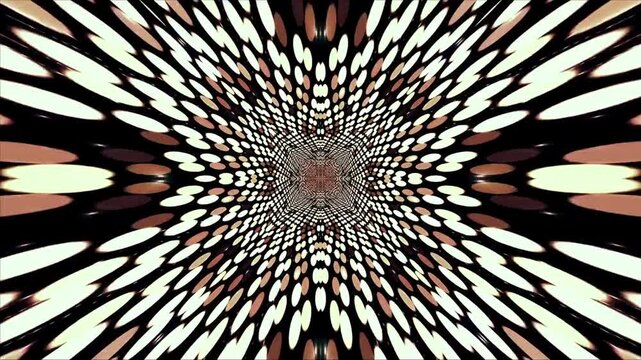 Kaleidoscope style mesmerizing abstract geometric tunnel with vibrant symmetry effects
