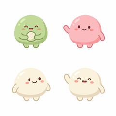 Fototapeta premium Cute Kawaii Mochi Characters Set, Happy Food Illustration
