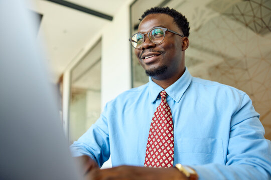 Businessman works indoors