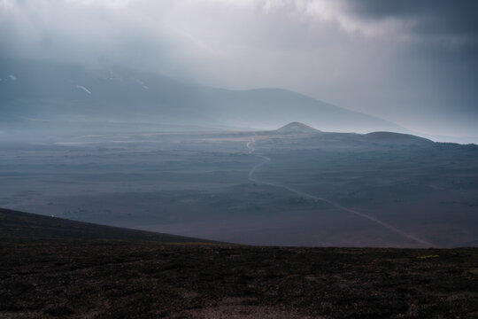 Faint road through storm shadow, Rau&eth;askj&aacute;l Iceland