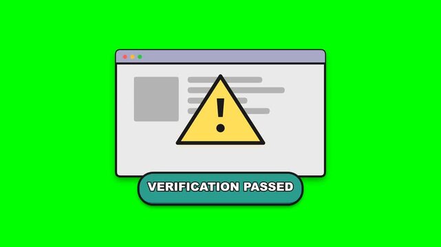 Verification passed computer window animation with warning sign