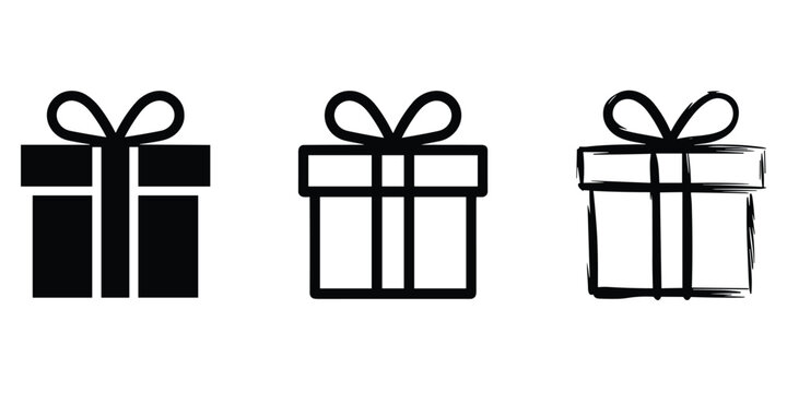 Collection of gift box icons with bows for design elements and celebrations, simple graphics