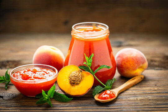 Homemade peach jam in the jar	