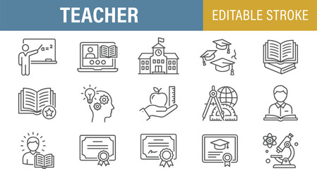 Fototapeta premium Set of teacher and education icons with editable stroke for school and learning