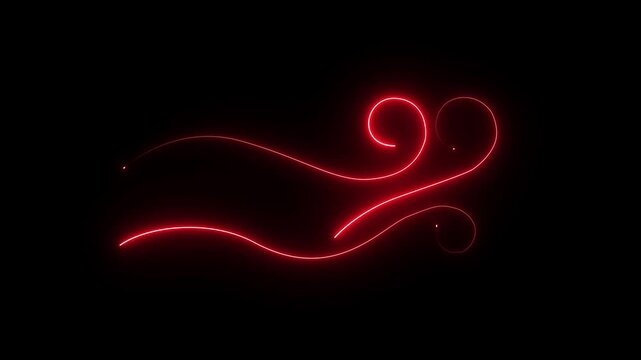 Neon Decorative swirling flourish line elegant ornamental flourish swirl divider decorative design element, 4k video.