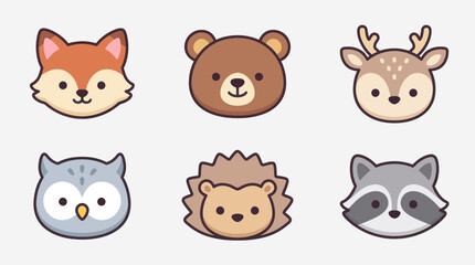Fototapeta premium Cute forest animal faces collection