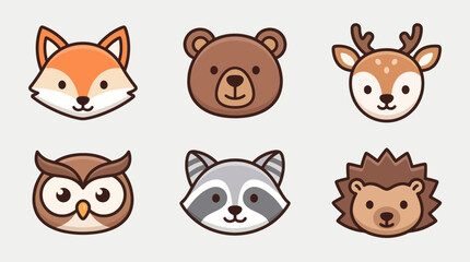 Fototapeta premium Cute forest animal faces set