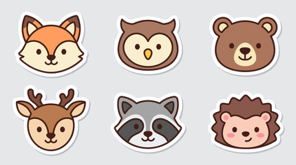Fototapeta premium Cute forest animal faces sticker set