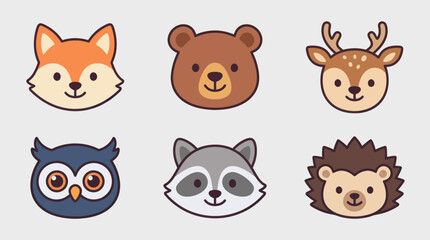 Fototapeta premium Cute forest animal icons set
