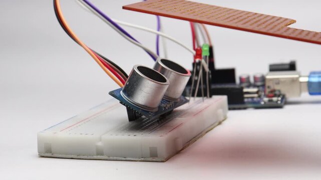 Distance measurement sensor or the ultrasonic sensor is activating the LED connected to the breadboard
