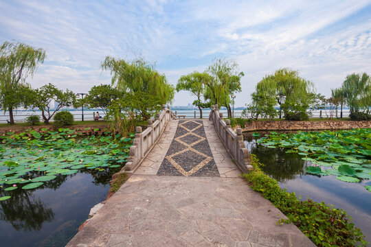 Liyuan Garden Stone Bridge Over Lily Ponds, Wuxi Jiangsu