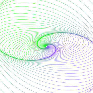 Abstract spiral vortex line art background with green and purple gradient