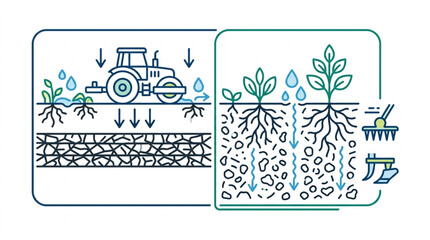 Agricultural soil compaction and root growth illustration. © fiqnla