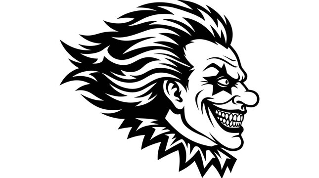 Scary clown profile head silhouette