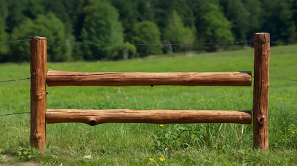 Obraz premium This is a rustic wooden post and rail fence commonly used for farm boundaries and equestrian enclosures.