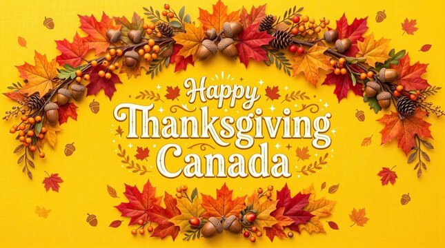 Happy thanksgiving canada greeting card with autumn leaves