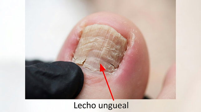 Close-up of human fingernail with leukonychia spot