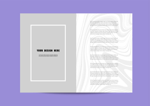 Bi-fold brochure template design with marble wave pattern background