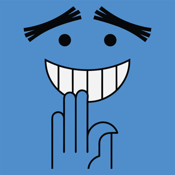 A cartoon face with a finger to its lips and a cheeky grin on a blue background