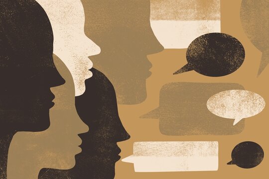 Illustration of diverse people with speech bubbles 