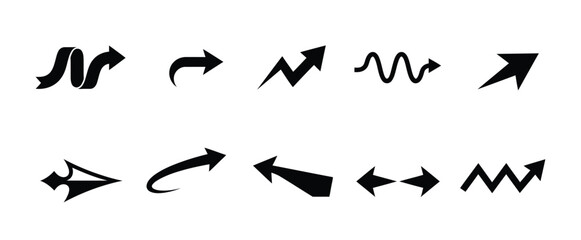 Fototapeta premium Creative Arrow Icon Set – Curved, Zigzag, Wavy and Directional Navigation Vector Symbols