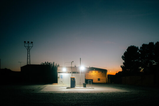 Lone Gas Station at Dusk