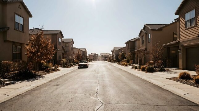 A car drives down a modern highway crossing a sprawling cityscape under a clear blue seed with upscale landscape.