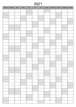 Year Planner 2027 Calendar Template with Monthly Layout