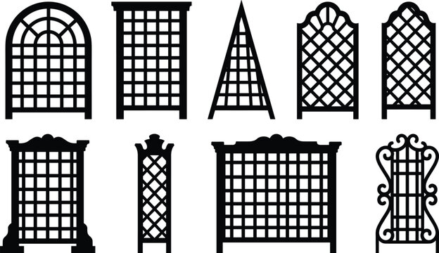 Decorative Garden Trellis and Lattice Panel Silhouette Set with Classic Fence Designs