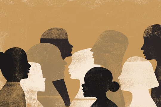 Illustration of diverse people with speech bubbles 