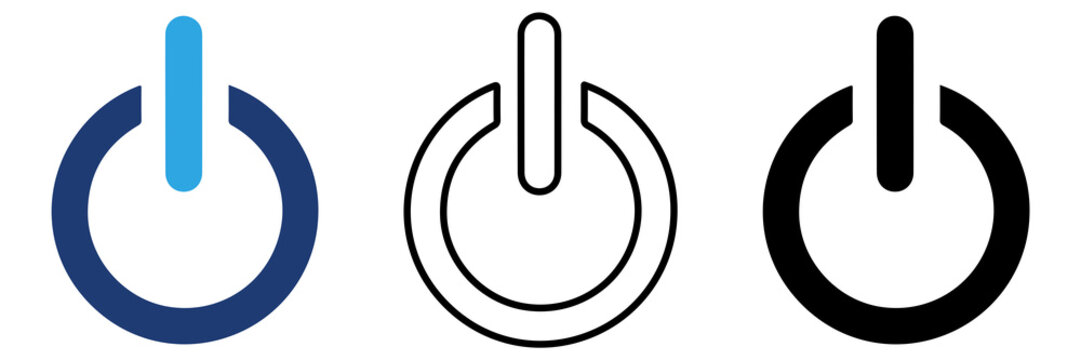 Multicolor Power Button Icon Set with Filled and Outline Styles for On Off Switch Startup and System Control Isolated on Transparent Background
