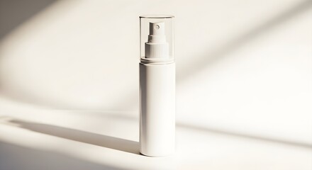 Obraz premium Blank white cosmetic spray bottle with clear cap for beauty product packaging design, realistic 3d render mockup
