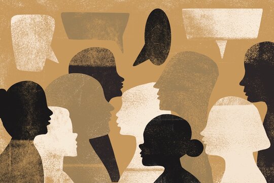 Illustration of diverse people with speech bubbles 