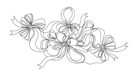 Fototapeta premium Elegant Ribbon Bows Cluster - Decorative Outline Art