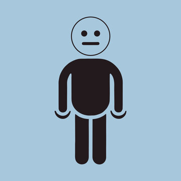 Simple stick figure icon with neutral expression on light blue background
