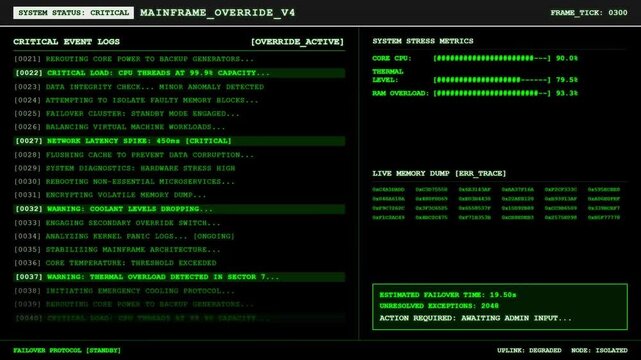 Mainframe Override Critical System Failover Protocol Stress Metrics Animation.