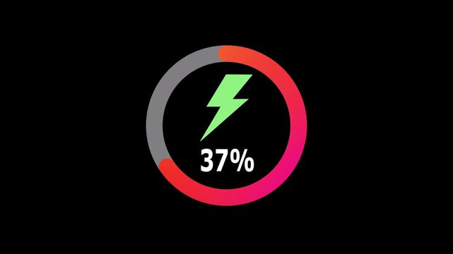Battery Charging Circle with Power Icon and Percentage Animation