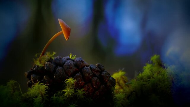 Forest Mushrooms Growing in Macro Close Up, Wild Fungi Nature 4K Video