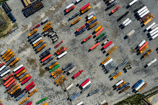 colorful semi-finished containers in factory yard