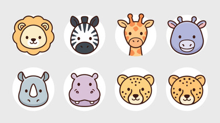 Cute safari animal faces icon set © Layla