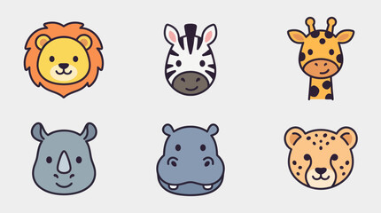 Cute safari animal icons set © leomord