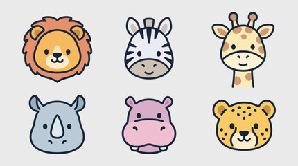 Cute safari animal icons set © leomord