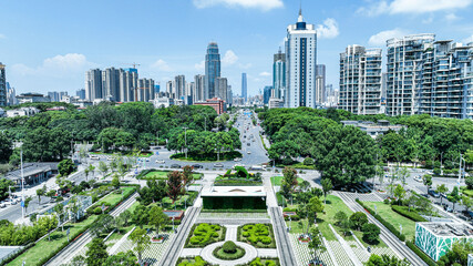Pearland East Square Park with City Skyline and Green Landscape Design © HoangNgoc