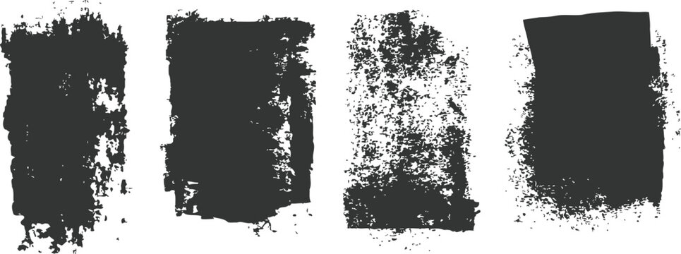 Grunge paint strokes black textured brush marks set distressed artistic background elements in rough, vintage