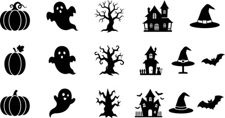 Fototapeta premium Halloween vector bundle black silhouette icons for spooky decor and design