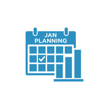 January Planning Schedule Icon with a Checkmark and Bar Chart Representing Business Goal Setting and Progress Tracking