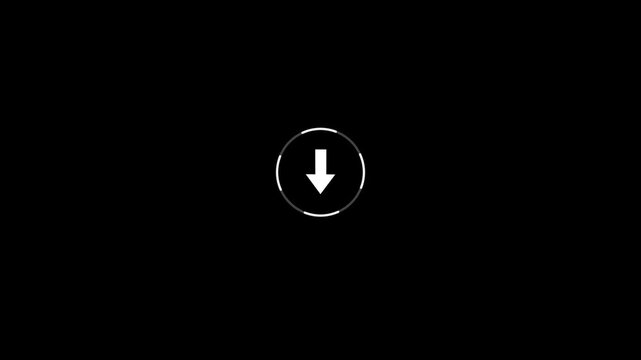 Glowing circle with download icon animation on black screen. Modern motion graphic for software downloads animation