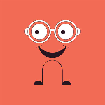 Cartoon face with glasses and smile minimalist vector illustration