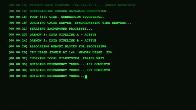 Linux System Boot Sequence Terminal Server Kernel Loading Animation.